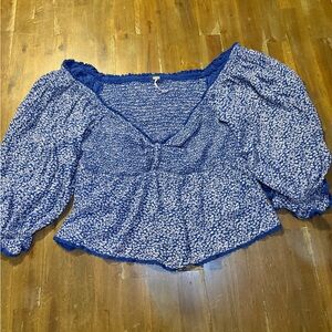 Free people navy and white floral blouse